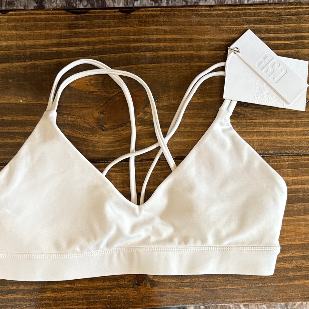 Crop Shop Boutique Cream Strappy Sports Bra
